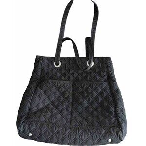 Vera Bradley Black Tote Quilted Cotton Canvas Zippered Minimalist Shoulder Bag